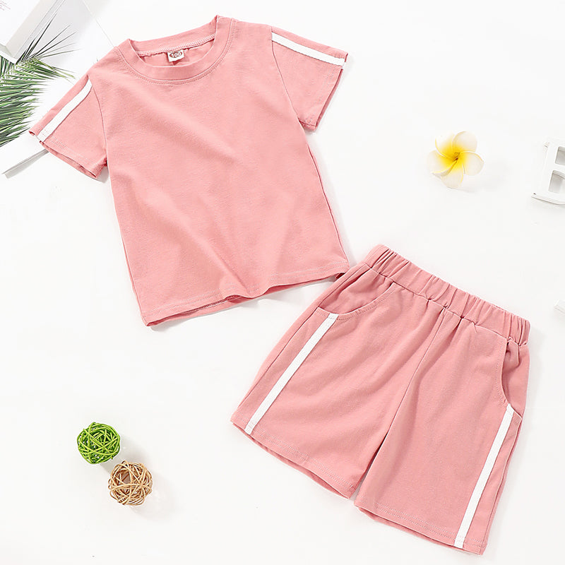 Toddler Baby Unisex Basic Solid Short Sleeve Regular Cotton Clothing Set, zoerea.com