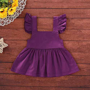 Buttons Front Flounce-Sleeve Solid Dress, zoerea.com