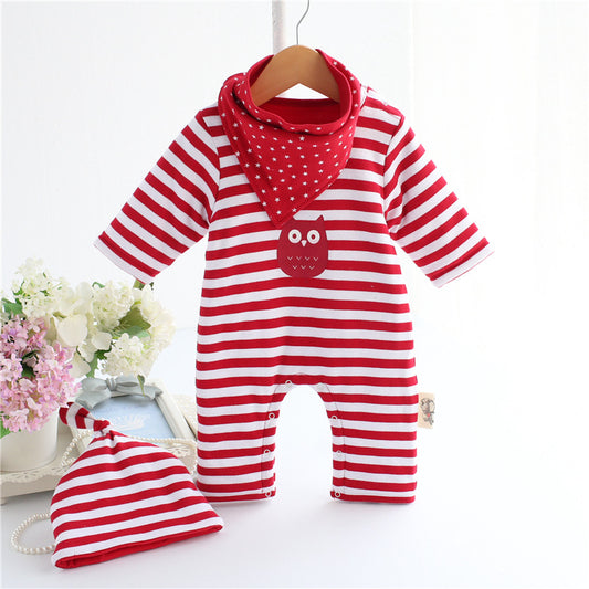 Cute Owl Printed Striped Jumpsuit Set, zoerea.com