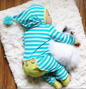 Trendy Striped Hooded Jumpsuit For Baby, zoerea.com