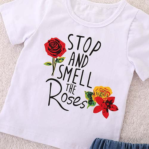 Rose Tee And Ripped Denim Skirt Set, zoerea.com