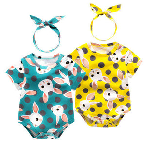 2-piece Colorful Print Cotton Romper And Headband, zoerea.com