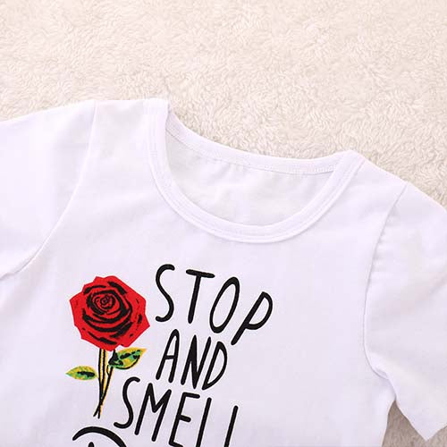 Rose Tee And Ripped Denim Skirt Set, zoerea.com
