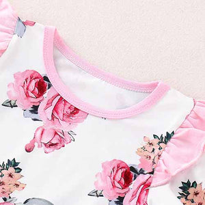 Floral Print Ruffle Decor Bodysuit, zoerea.com