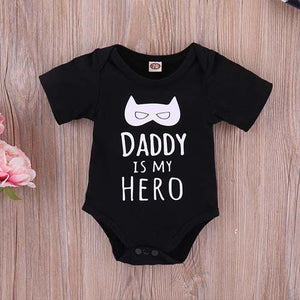 3-piece Daddy's My Hero Letter Print Bodysuit, Pants With Hat Outfit, zoerea.com