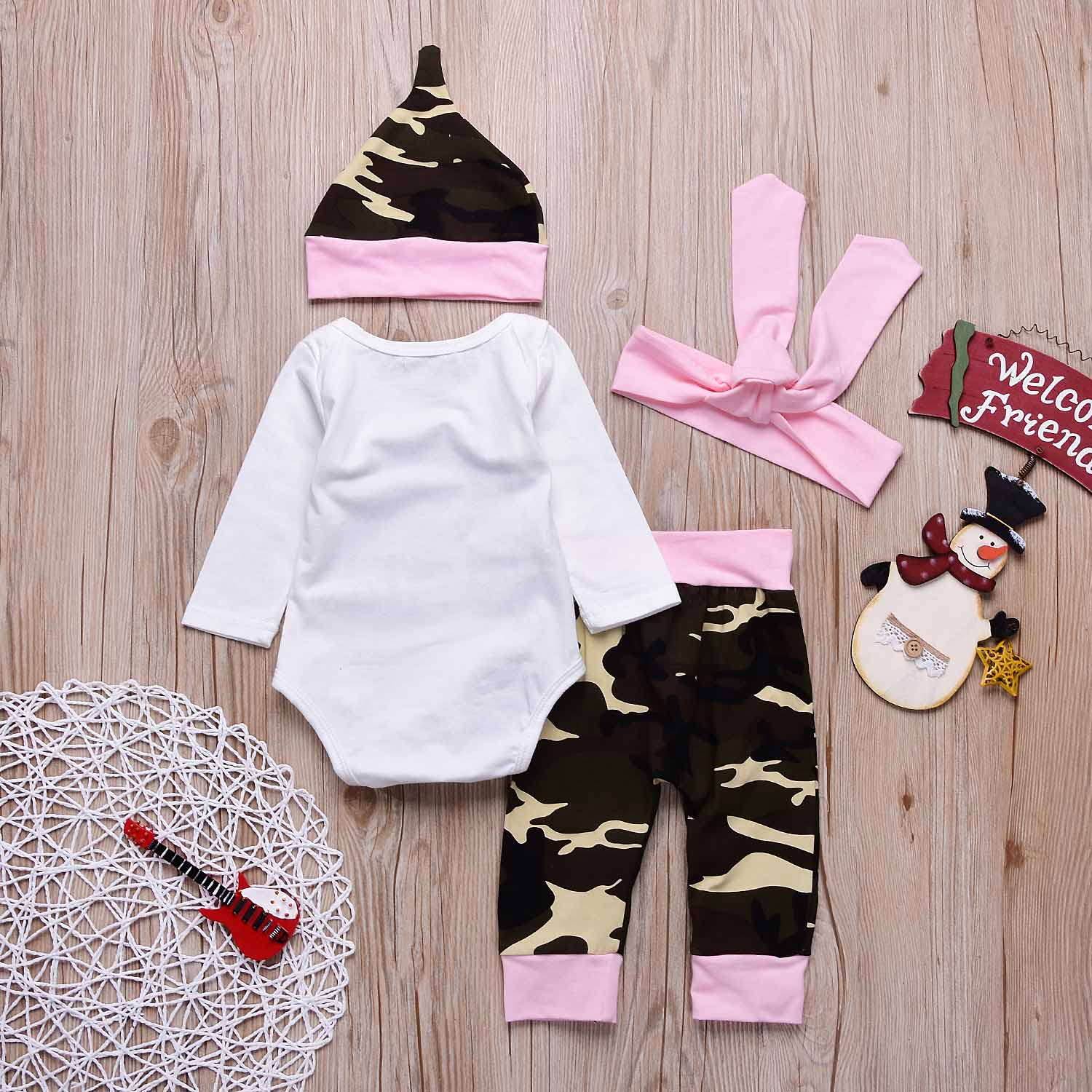 HELLO WORLD Bodysuit, Camouflage Pants And Headband And Hat Set, zoerea.com