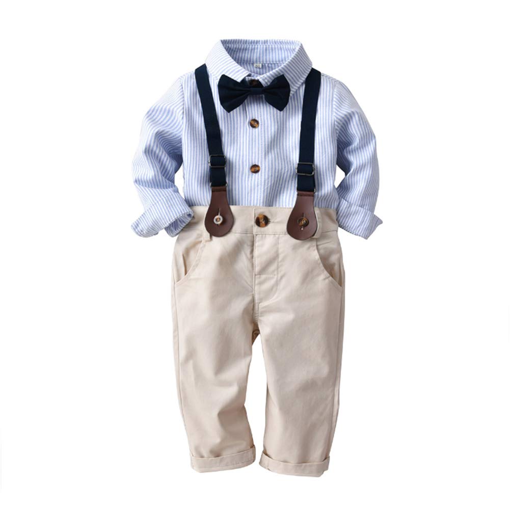 Bow Tie Decor Shirt & Suspender Pants Set, zoerea.com