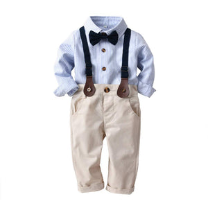 Bow Tie Decor Shirt & Suspender Pants Set, zoerea.com