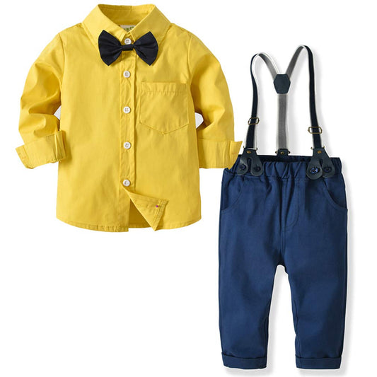 Bow Tie Decor Shirt and Suspender Pants Set, zoerea.com