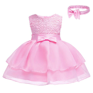 Baby Girl's Elegant Sleeveless Solid Ruffled Party Dress, zoerea.com