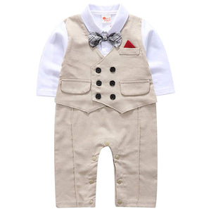 Faux-two Gentleman Romper With Bow Tie, zoerea.com