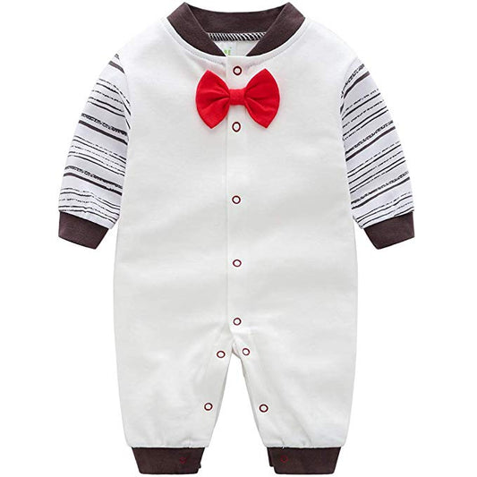 Gentleman Striped Print Bow Tie Jumpsuit, zoerea.com