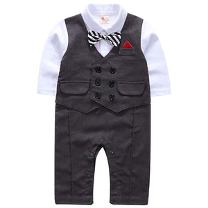 Faux-two Gentleman Romper With Bow Tie, zoerea.com