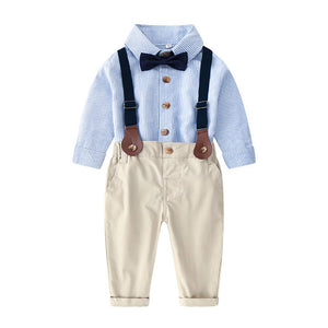 2-piece Bow Tie Striped Shirt And Suspender Pants, zoerea.com