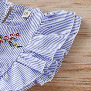 Cute Striped Embroidery Ruffle-sleeve Romper, zoerea.com