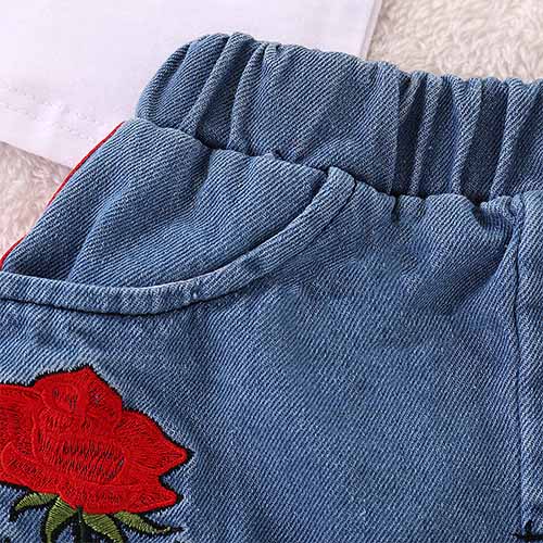 Rose Tee And Ripped Denim Skirt Set, zoerea.com