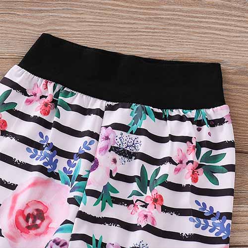 3-piece Flower Print Bodysuit and Striped Pants Set, zoerea.com