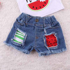 Watermelon Print Tank and Denim Ripped Watermelon Shorts Set, zoerea.com