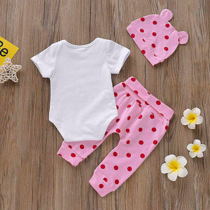 Cute Giraffe Print Romper, Polka Dot Pants and Hat Set, zoerea.com