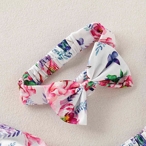 3-piece Floral Top, Denim Shorts And Headband Set, zoerea.com
