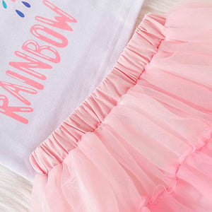 Cute Rainbow Print Tee And Tulle Skirt Set, zoerea.com