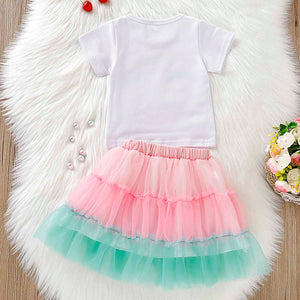 Cute Rainbow Print Tee And Tulle Skirt Set, zoerea.com