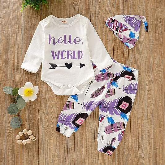 Baby Girls' Basic Print Long Sleeve Regular Cotton Clothing Set, zoerea.com