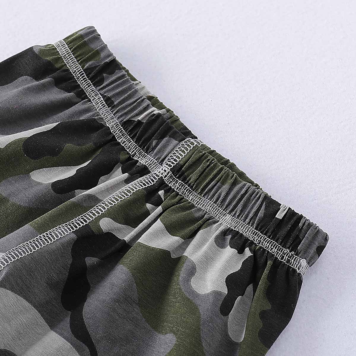 WILD LIFE Bear Print Bodysuit and Camouflage Pants with Hat Set, zoerea.com