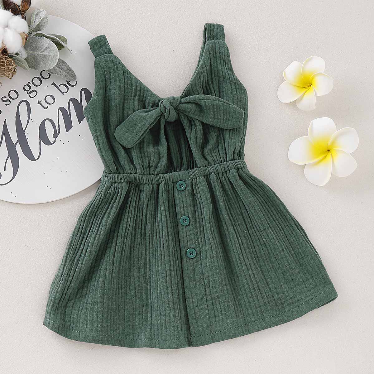 Pretty Solid Buttons Front Sleeveless Dress, zoerea.com