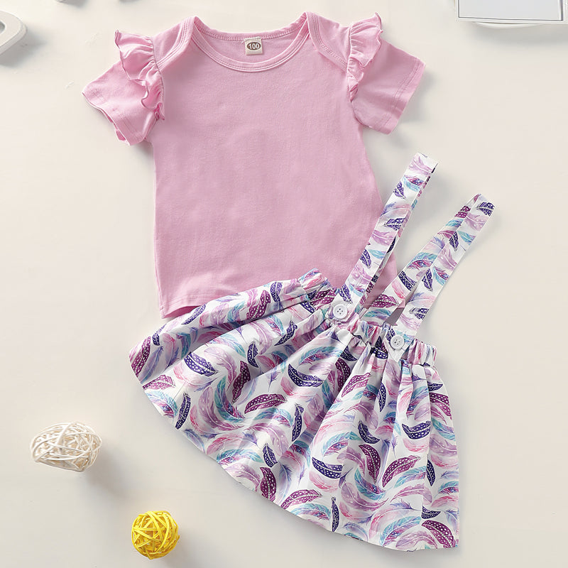 Baby Girls' Basic Print Short Sleeve Regular Cotton Clothing Set, zoerea.com