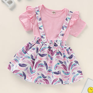 Baby Girls' Basic Print Short Sleeve Regular Cotton Clothing Set, zoerea.com