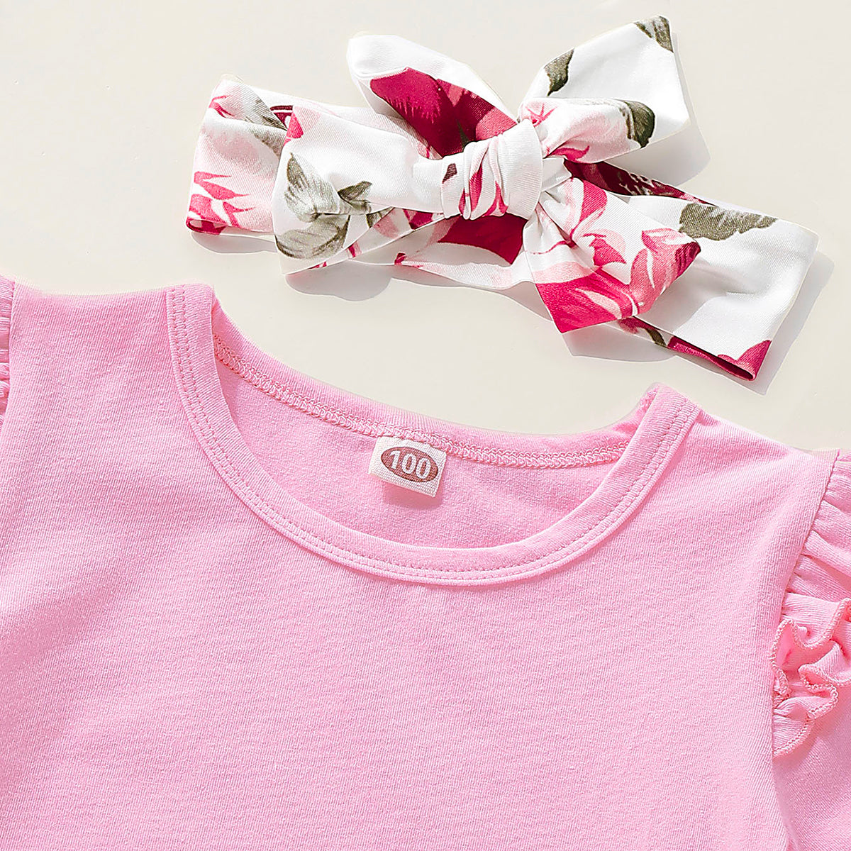 Layered Shoulder Tee And Floral Flare-Leg Pants Set, zoerea.com