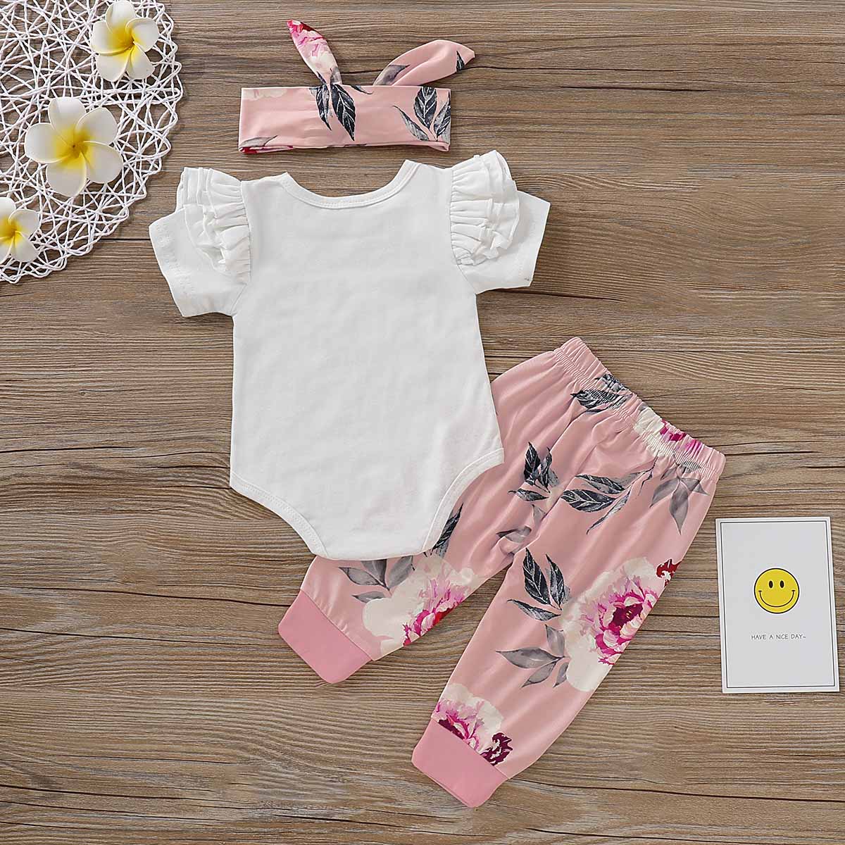 3-piece MAMA IS MY BESTIE Ruffled Bodysuit and Floral Pants Set, zoerea.com