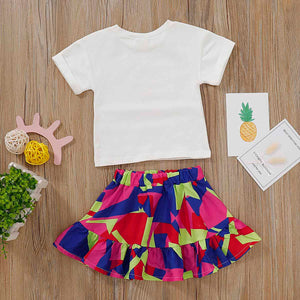 Lovely Pinapple Print T-shirt And Color Contrast Skirt, zoerea.com