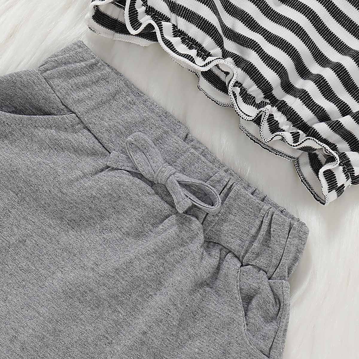 Cute Striped Buttons Front Top And Solid Skirt Set, zoerea.com