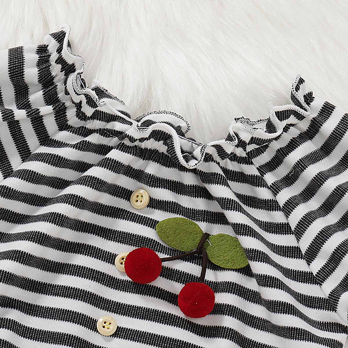 Cute Striped Buttons Front Top And Solid Skirt Set, zoerea.com