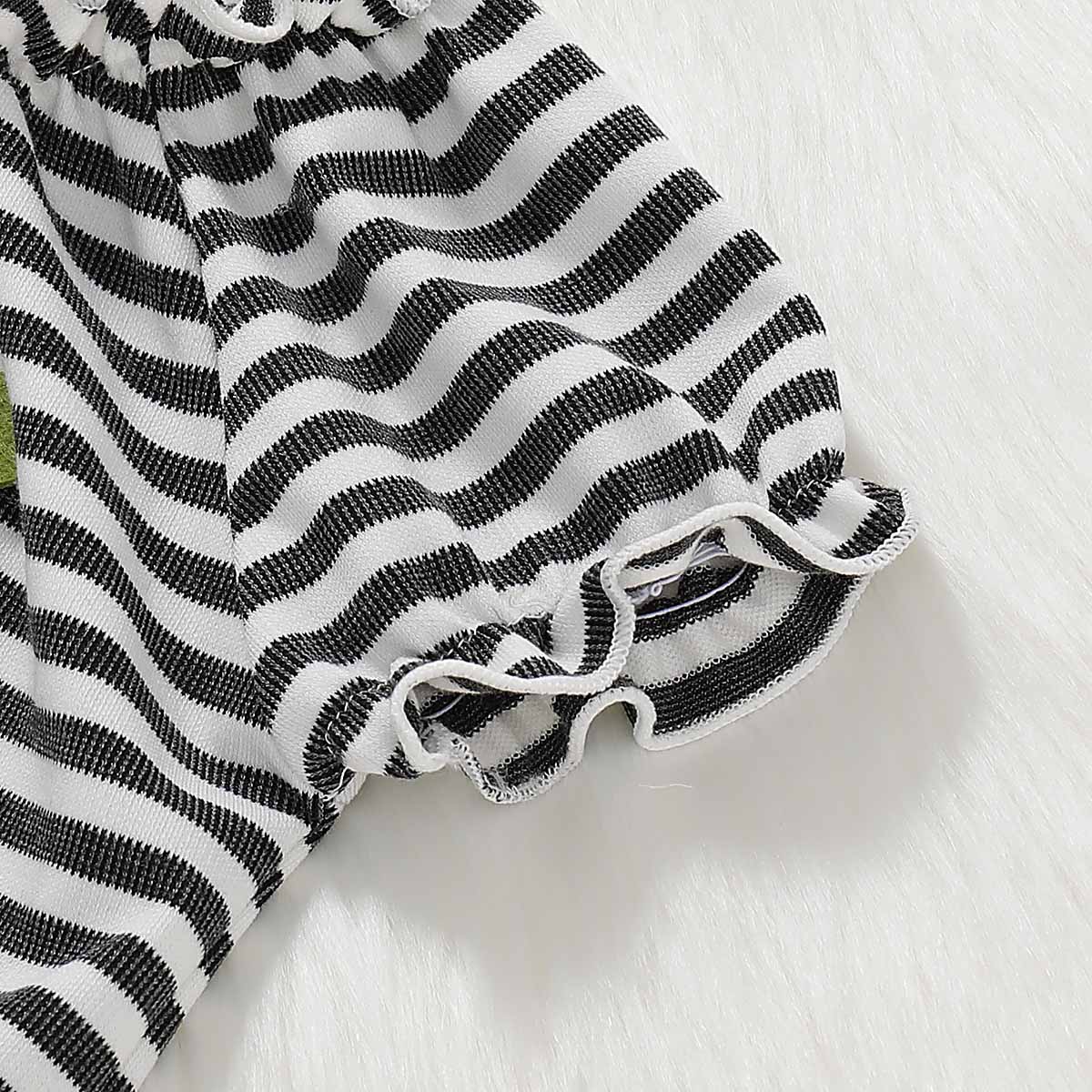 Cute Striped Buttons Front Top And Solid Skirt Set, zoerea.com