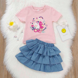 Pretty Unicorn Design Top And Cake Skirt Set, zoerea.com