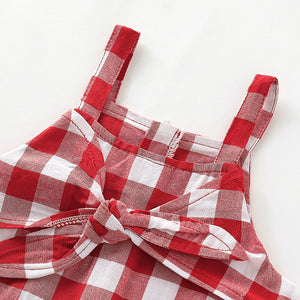 One Piece Bowknot Decor Plaid Suspender Strap Jumpsuit, zoerea.com