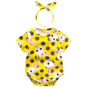 2-piece Colorful Print Cotton Romper And Headband, zoerea.com