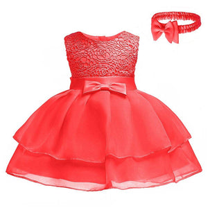 Baby Girl's Elegant Sleeveless Solid Ruffled Party Dress, zoerea.com