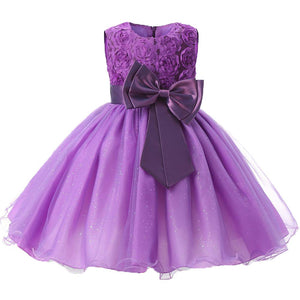 Flowers Appliques Lace Bowknot Princess Girl Dress, zoerea.com