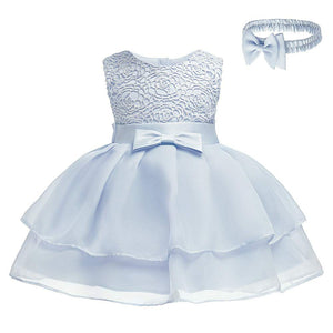 Baby Girl's Elegant Sleeveless Solid Ruffled Party Dress, zoerea.com