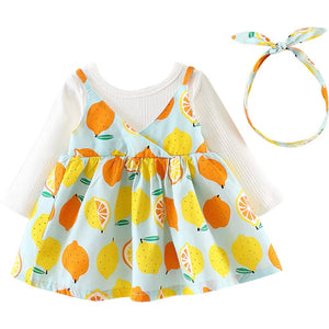 Sweet Lemon Pattern Faux-two Dress with Headband, zoerea.com