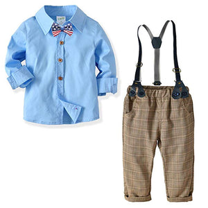 Blue Shirt and Plaid Suspender Gentleman Outfit, zoerea.com