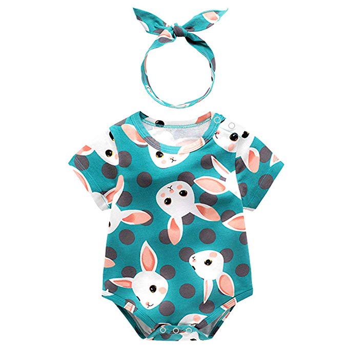 2-piece Colorful Print Cotton Romper And Headband, zoerea.com