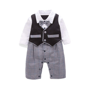 Baby Boy Gentleman Plaid Bow Tie Jumpsuit, zoerea.com