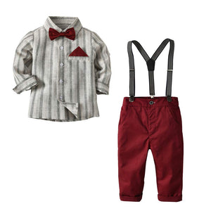 3-piece Gentleman Striped Bow Tie Shirt And Pants Set, zoerea.com