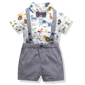 Lion Print Shirt Bodysuit and Suspender Shorts Set, zoerea.com