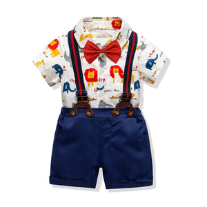 Lion Print Shirt Bodysuit and Suspender Shorts Set, zoerea.com